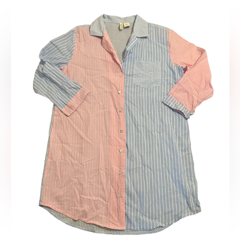 Cynthia Rowley Sleepwear Blue Pink Striped Night Shirt Size Small